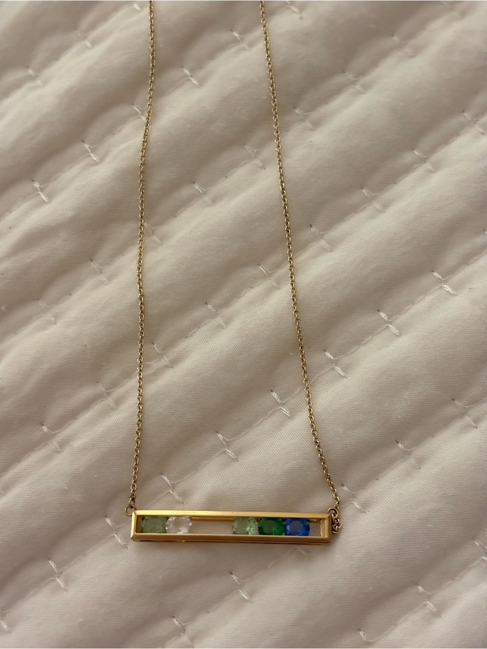 Origami Owl Gold Bar Necklace with Green, Blue and Clear Stones